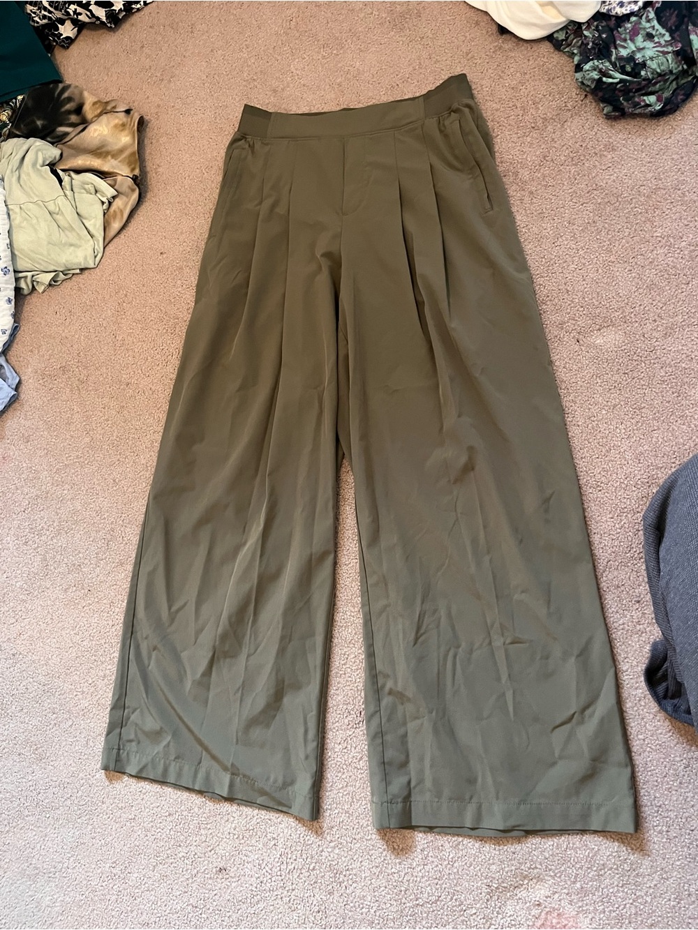 High-Waist Wide Leg Pants - Olive Green